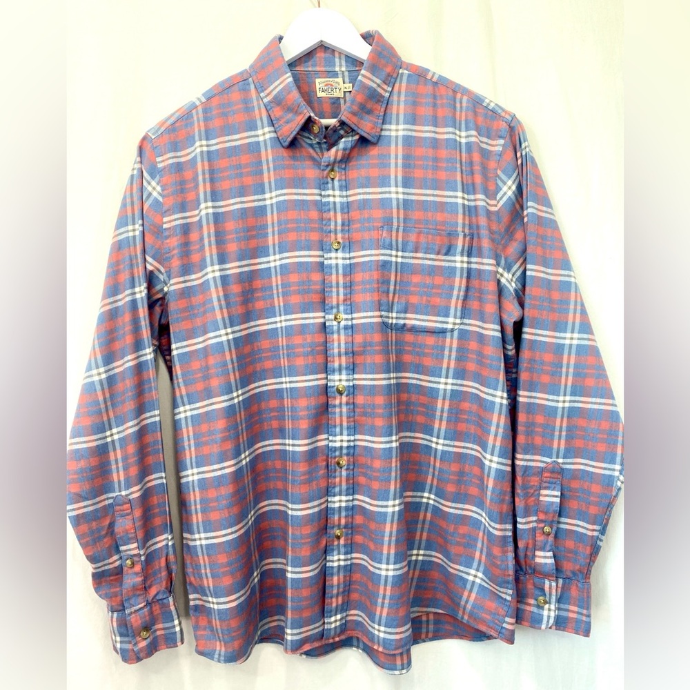 Faherty Brushed Soft Lightweight Blue Pink Plaid Flannel Button Down Shirt XL